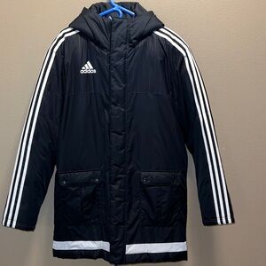 Adidas Men’s Black/White Stadium Three Stripe Puffer Coat SZ M